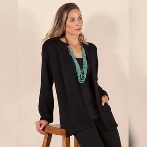 Simply Natural Alpaca Blend Sweater Black Round Open Cardigan Knit Women's L/OS